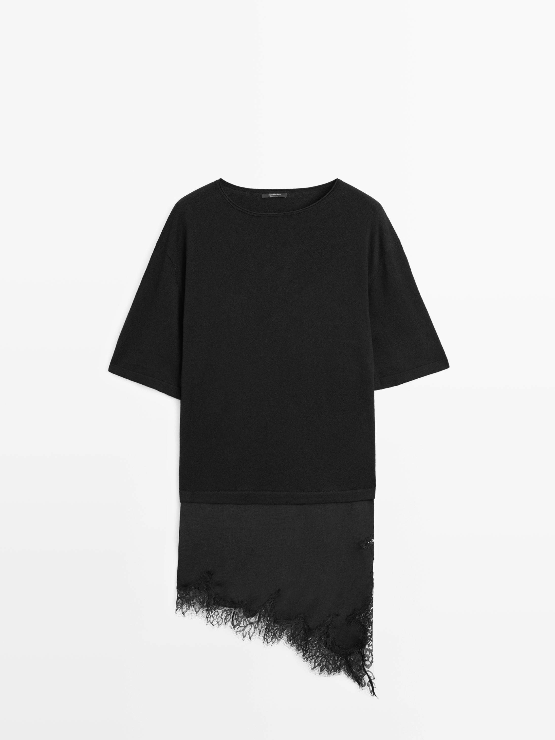 Sweater with contrast lace detail